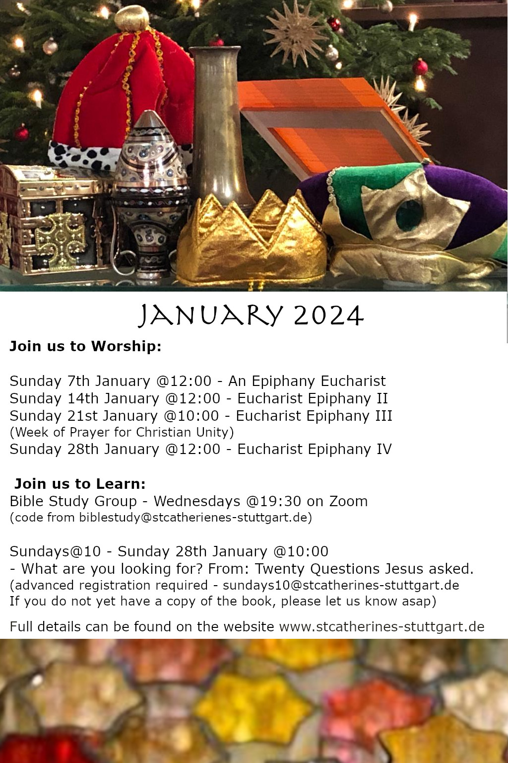 January Worship Schedule 1,2,4, Sundays @12:00 3 Sunday @10:00