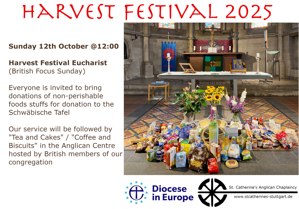 Harvest Festival - 12st October with donations of non-perishable goods for Schwaebische Tafel